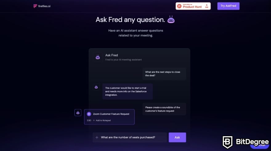 Best AI tools: Fireflies Ask Fred feature page. Best AI tools: Fireflies Ask Fred feature page.