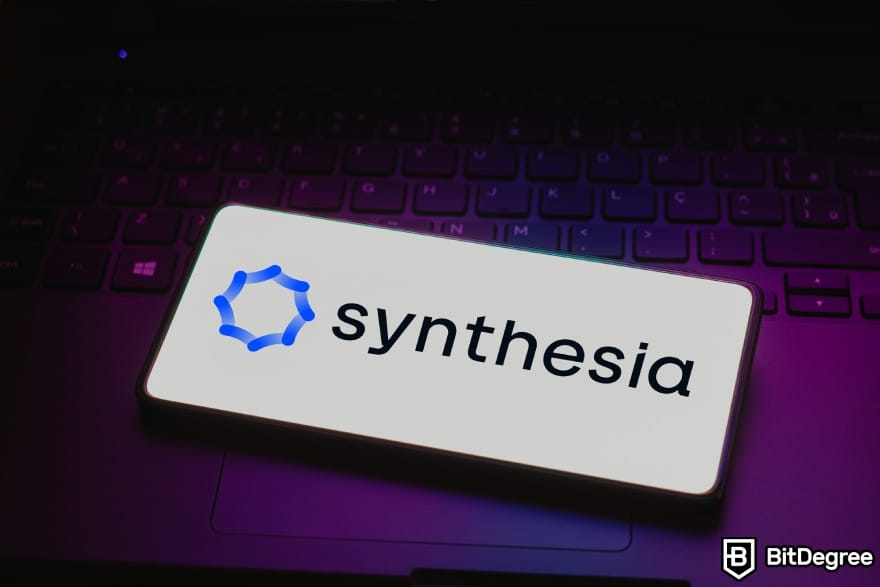 Best AI tools: Synthesia logo displayed on a phone. Best AI tools: Synthesia logo displayed on a phone.