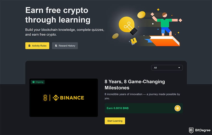 Binance Review: Binance learn and earn page. Binance Review: Binance learn and earn page.
