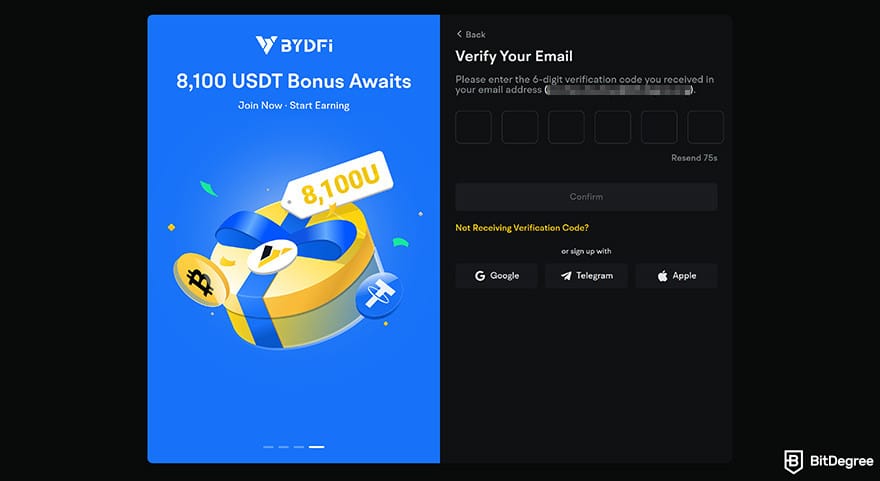 BYDFi review: email verification. BYDFi review: email verification.