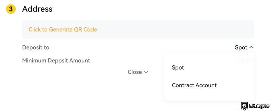 BYDFi review: generating the deposit address. BYDFi review: generating the deposit address.