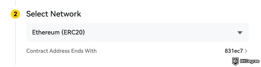 BYDFi review: select the deposit network. BYDFi review: select the deposit network.