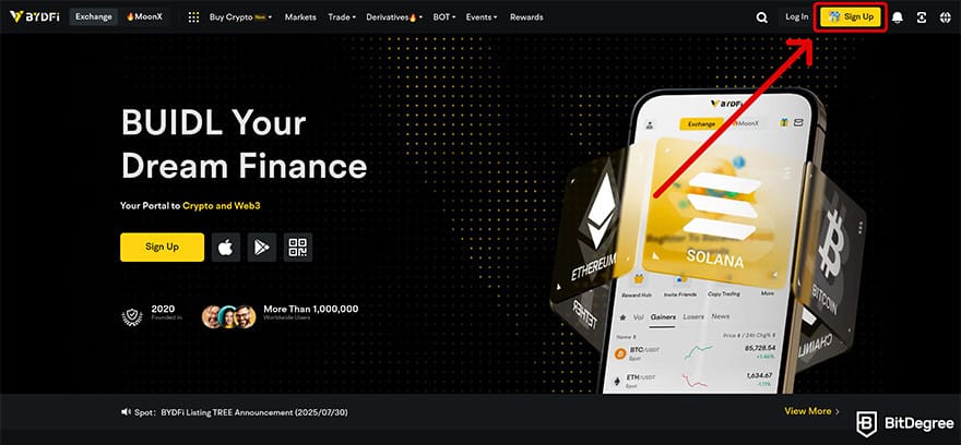 BYDFi review: sign up button. BYDFi review: sign up button.