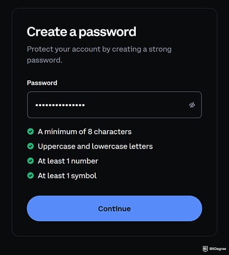 Coinbase review: create password. Coinbase review: create password.