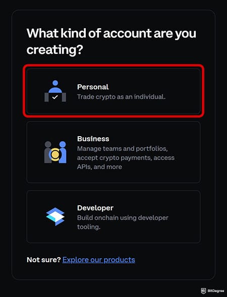Coinbase review: selecting account type on Coinbase. Coinbase review: selecting account type on Coinbase.