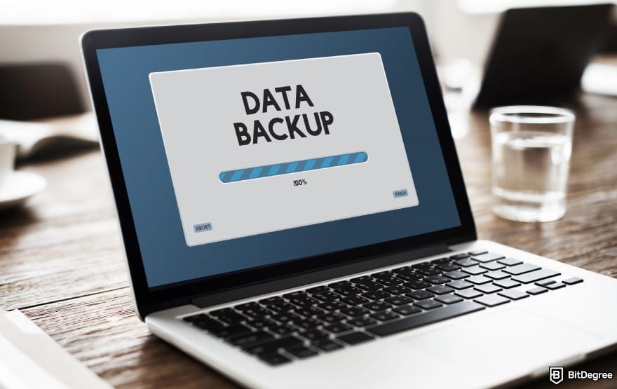 Hardware crypto wallet: data backup loading on a computer. Hardware crypto wallet: data backup loading on a computer.