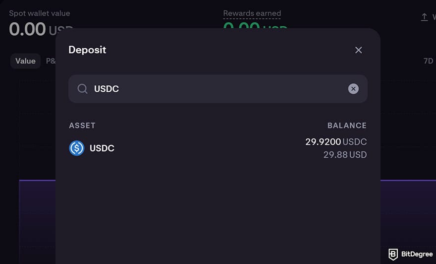 Kraken review: pick the crypto you want to deposit.