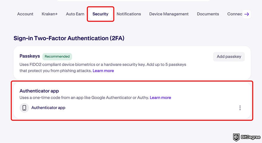 Kraken review: enable 2FA.