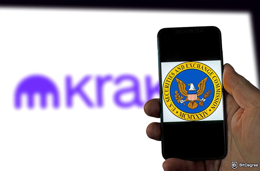 Kraken Review: SEC logo with blurred Kraken background.