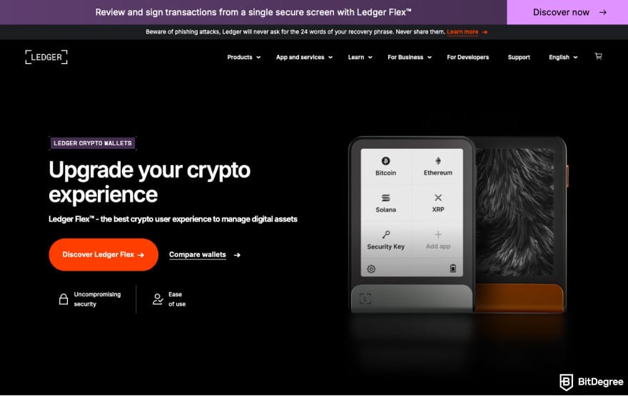 Ledger Flex review: a screenshot of Ledger landing page. Ledger Flex review: a screenshot of Ledger landing page.