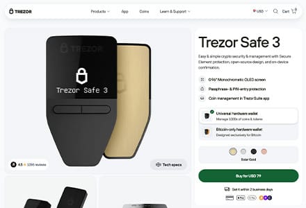 Trezor Safe 3 - Sleek Design at a Reasonable Price Point