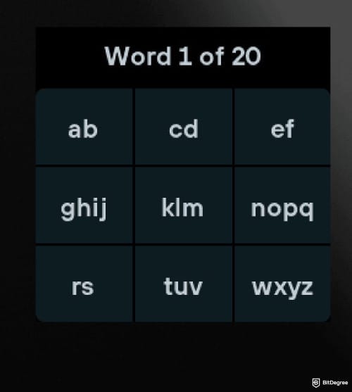 Trezor Safe 7 review: entering the words on the Trezor device. Trezor Safe 7 review: entering the words on the Trezor device.