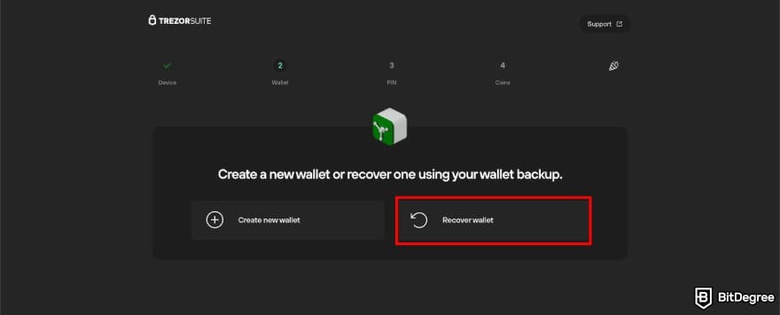 Trezor Safe 7 review: the [Recover Wallet] option.