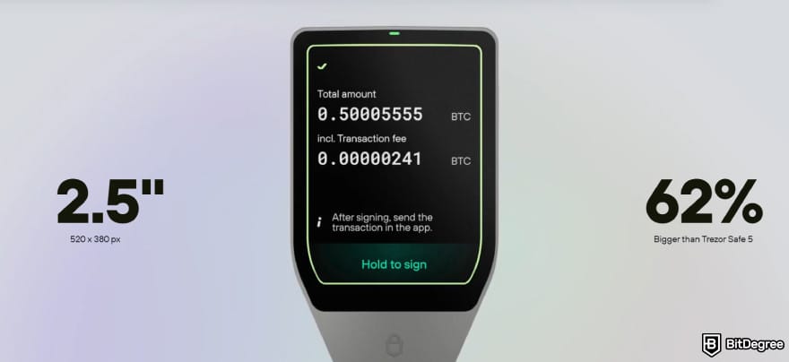 Trezor Safe 7 review: Trezor Safe 7's screen size. Trezor Safe 7 review: Trezor Safe 7's screen size.