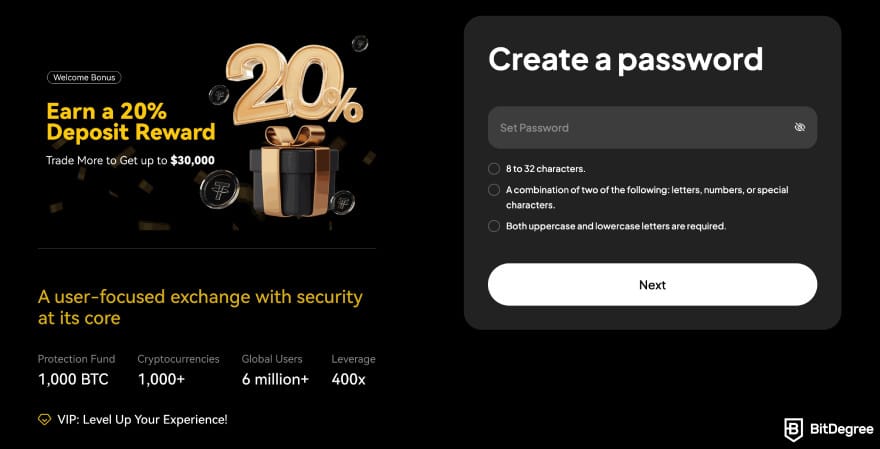 WEEX review: password creation. WEEX review: password creation.